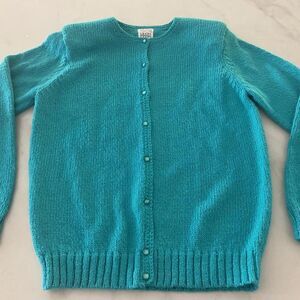 Vintage hand loomed granny chic preppy 80’s retro teal cardigan
